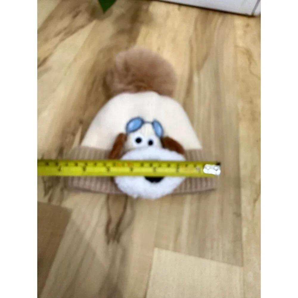 Kids Knit Winter Beanie with Dog Face & Pom Pom